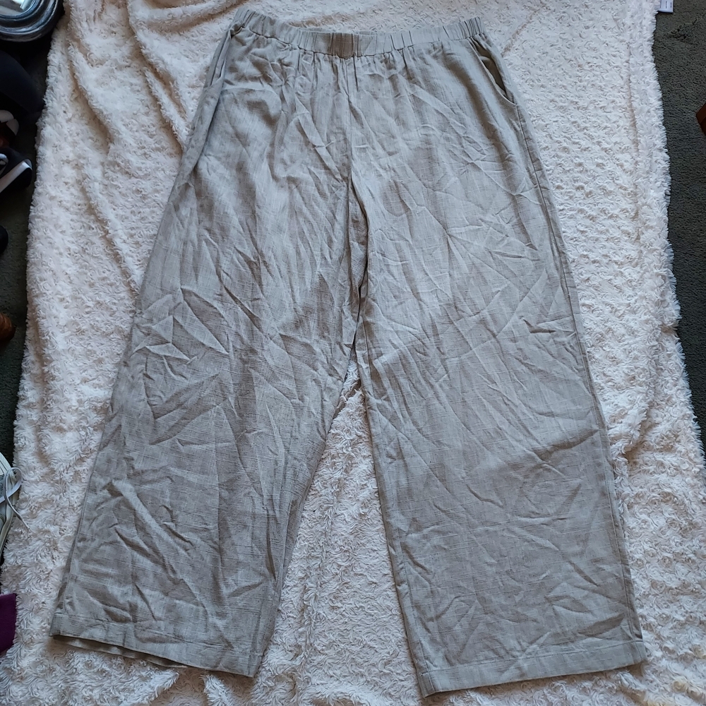 JM Collection Beige Wide Leg Rayon Linen Blend Pants Boho Vacation Relaxed Fit